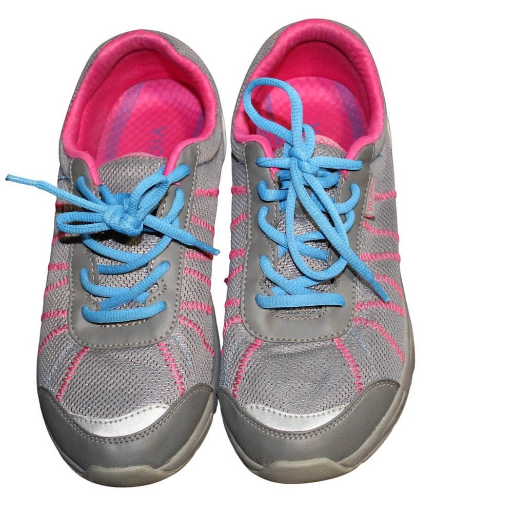 Vionic Alliance Walking Shoes Womens 8 Grey Pink Blue Mesh Sneakers Orthaheel